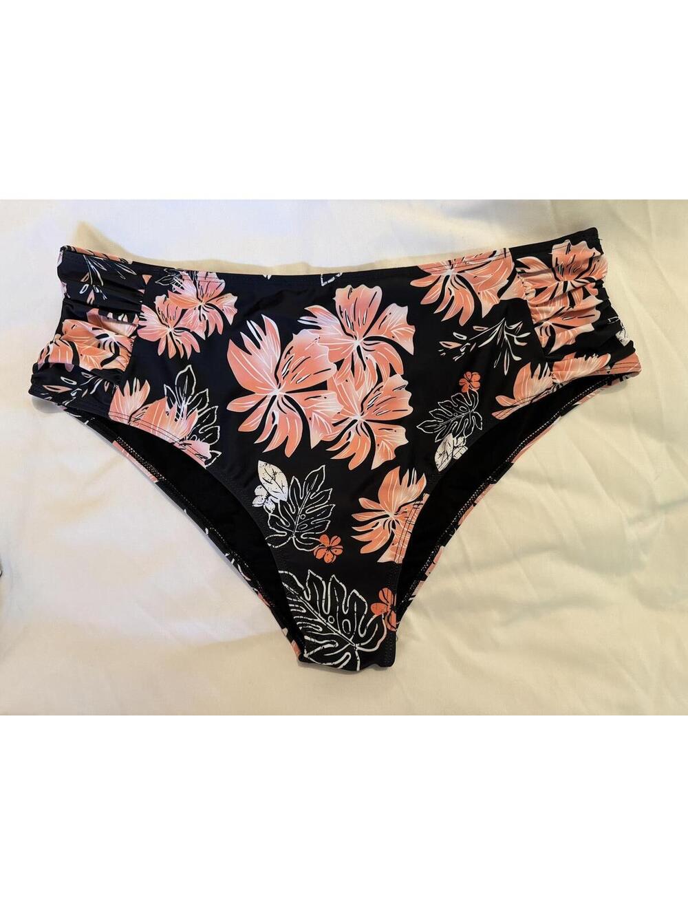 Women's Black Floral Bikini Bottoms. Swimsuit 2 Piece - Size XXL
